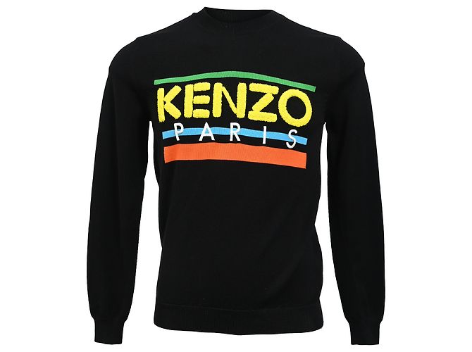 Schwarzer Baumwollpullover mit Rundhalsausschnitt und langen Ärmeln mit Kenzo-Logo