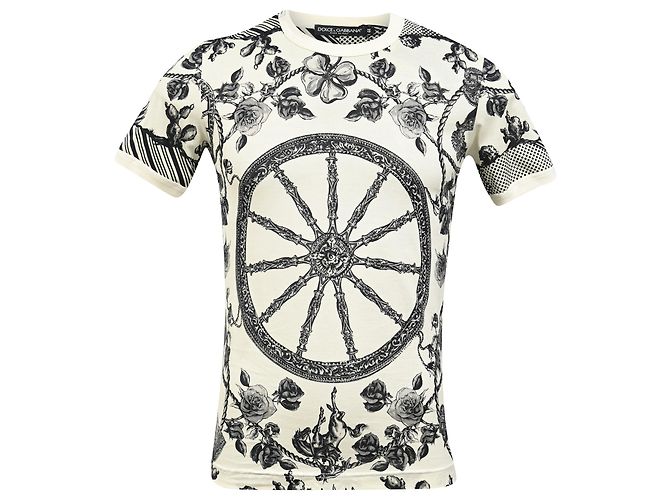 Camiseta de algodón blanco con estampado de rosa Monochrome Pique de Dolce & Gabbana