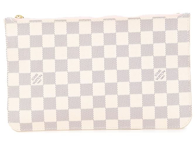 Pochette Neverfull Damier Azur Branco da Louis Vuitton Couro Lona  ref.2002458
