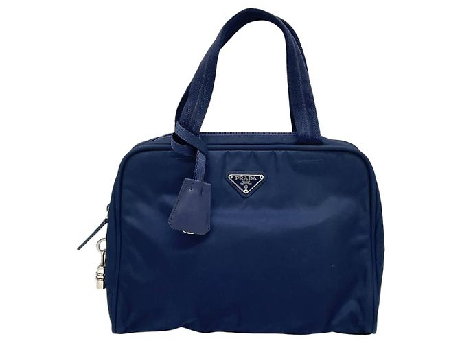 Borsa a mano Boston in blu navy scuro con logo Prada