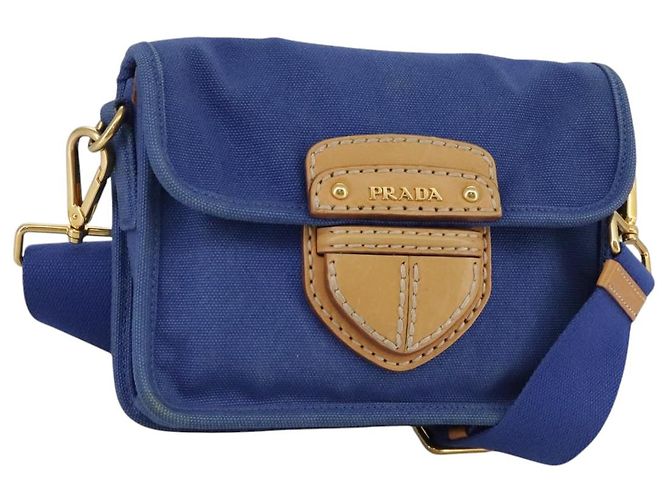 PRADA Borsa a Spalla in Tela Blu Auth 111326