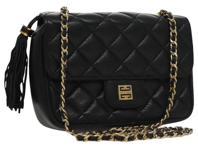 GIVENCHY Chain Shoulder Bag Leather Black Gold Auth 112382 Golden