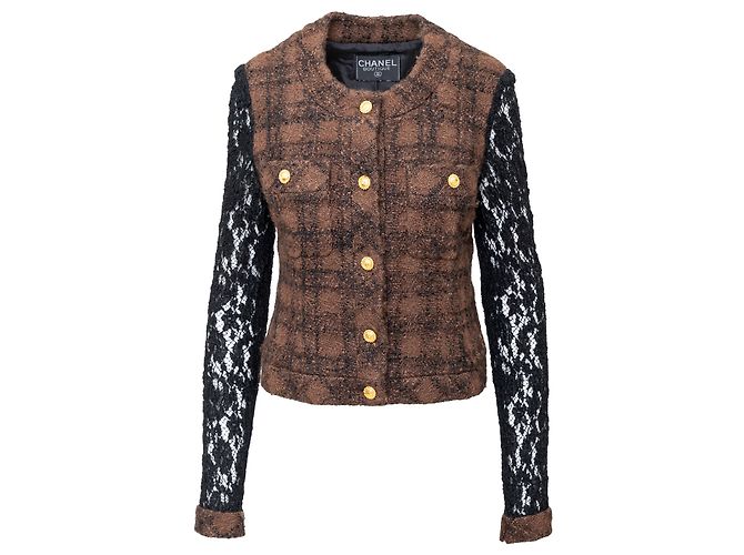 Timeless Giacca in tweed e pizzo Chanel Marrone