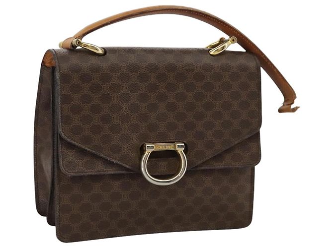 Céline Bolsa de mão em lona Macadam CELINE em couro PVC marrom Auth bs21604