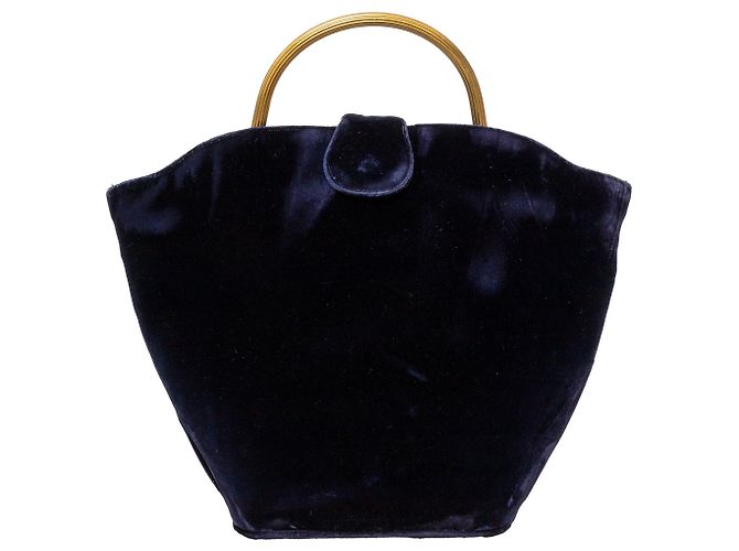 Autre Marque Vintage Samt-Handtasche Blau