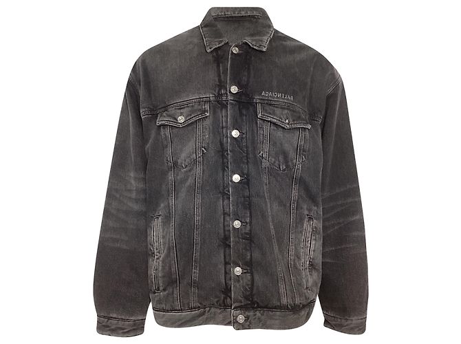Balenciaga Spiegel-Denim-Jacke aus dunkelgrauer Baumwolle