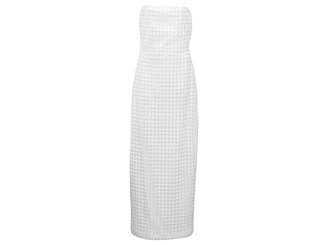 Autre Marque  Rotate Birger Christensen Embellished Maxi Strapless Dress in White Polyurethane  Cream Plastic  ref.2004840