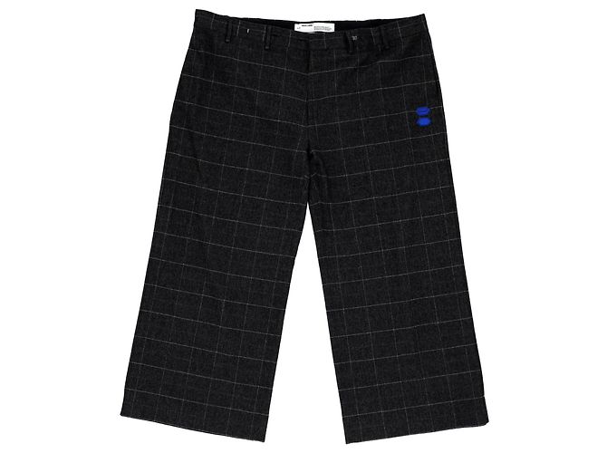 Off White Off-White Checkered Wide Leg Trousers in Black Wool