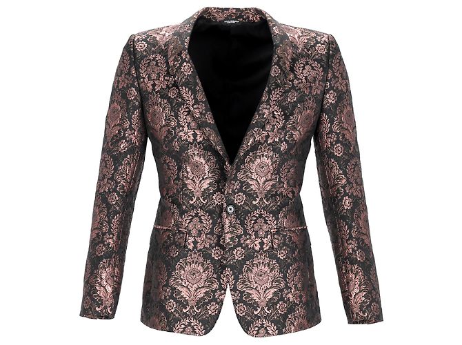 Dolce & Gabbana Patterned Martini Suit Jacket in Black and Pink Polyester