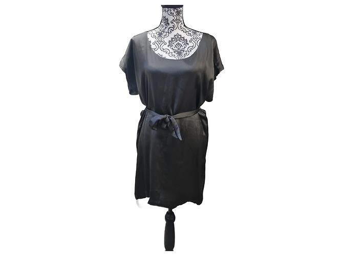 Tara Jarmon Satin Kleid Khaki mit Gürtel