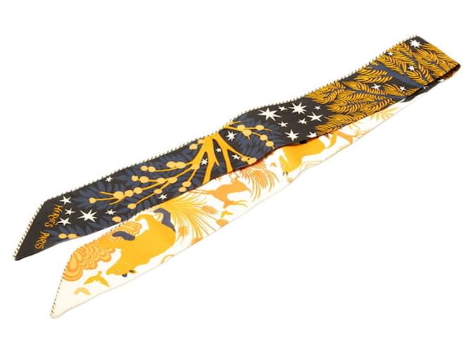 Hermès Foulard Twilly Hermes - Le Charme D'Orphée Soie Blanc Multicolore Bleu Marine  ref.2005344