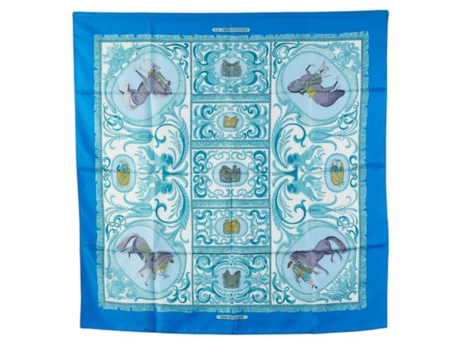 Hermès Hermes Carre 90 LA PRESENTATION Knight Horse Scarf Blue Multiple colors Silk  ref.2005393