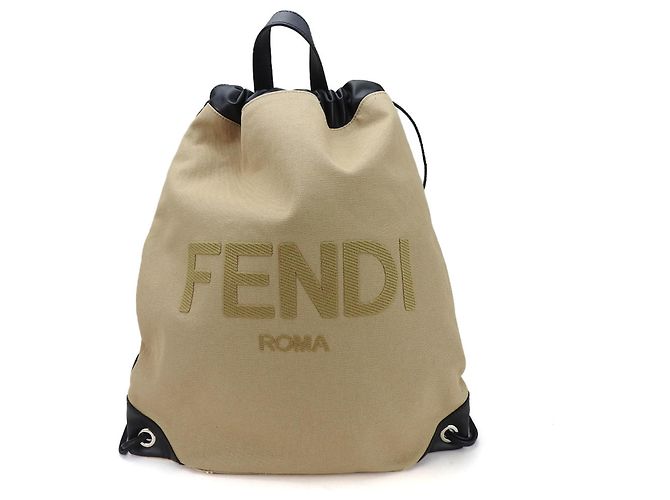 Fendi Canvas and Leather Rucksack Backpack Black Beige