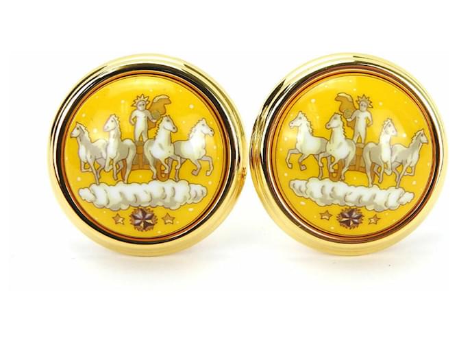 Hermès Hermes Gold and Yellow Cloisonné Clip Earrings Golden 