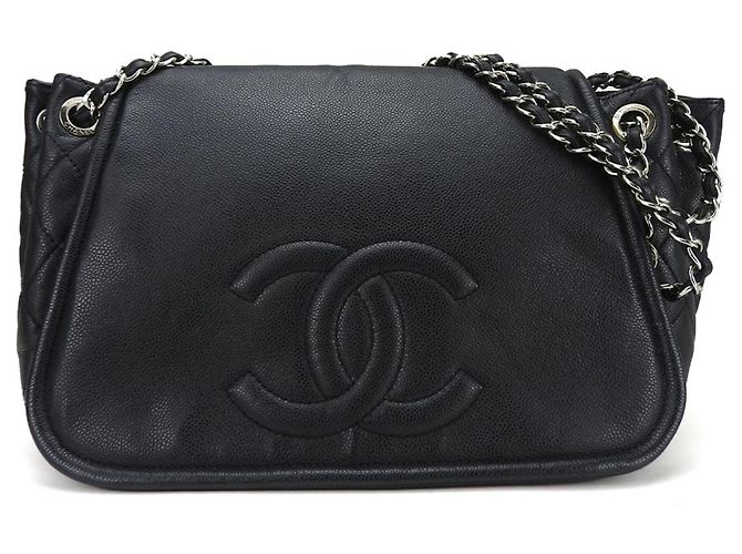 Borsa a spalla in pelle caviar nera Chanel Nero