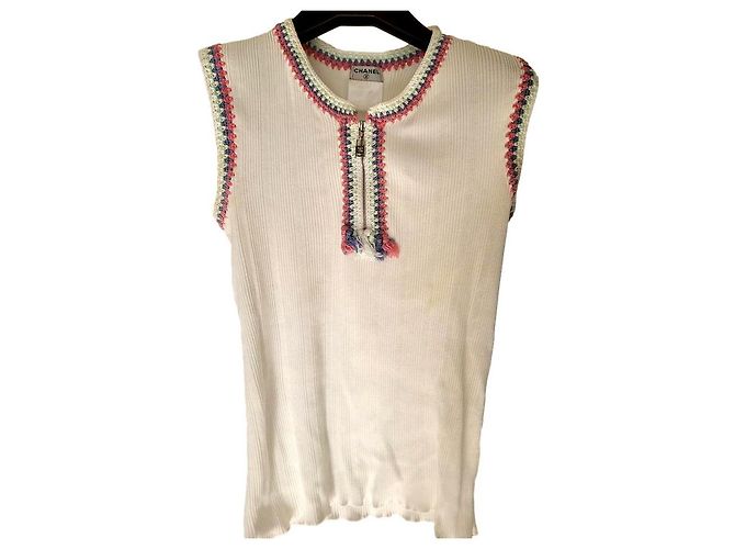 Top Chanel Cambon de algodón blanco