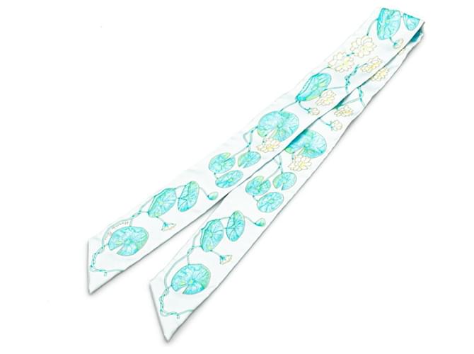 Hermès Hermes Twilly Lotus Flower Scarf White Multiple colors Light blue  ref.2006798