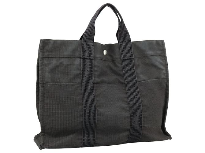 Hermès HERMES Handtasche Her Line MM Canvas Grau Silber Auth bs21952 Braun