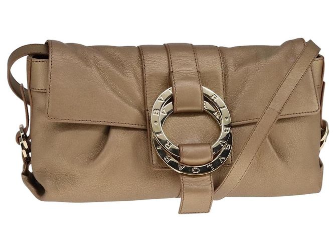 Bulgari Bolsa de Ombro BVLGARI Chandra em Couro Bronze Auth am7552