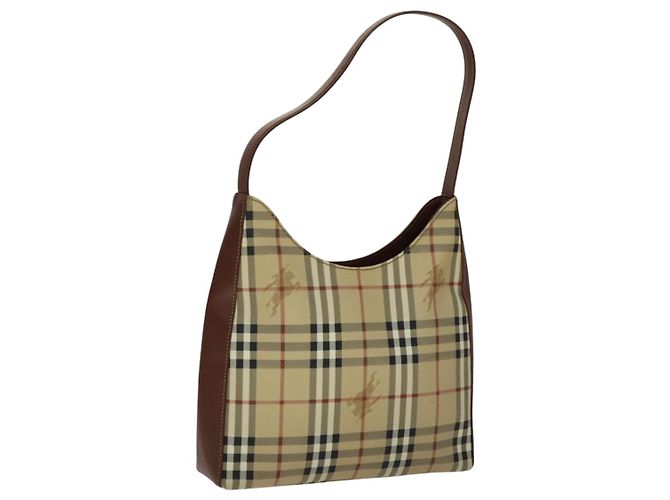 Borsa a Spalla Burberry Nova Check in Pelle PVC Beige Auth yk16862