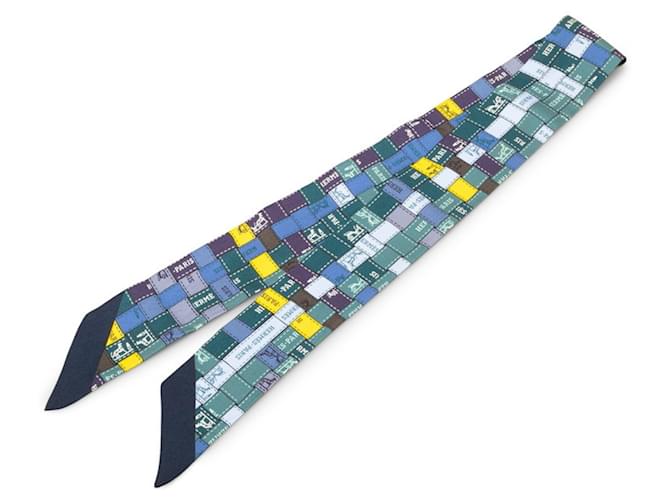 Hermès Hermes Twilly Bordeaux Scarf Muffler Multiple colors Yellow Navy blue Silk  ref.2007277