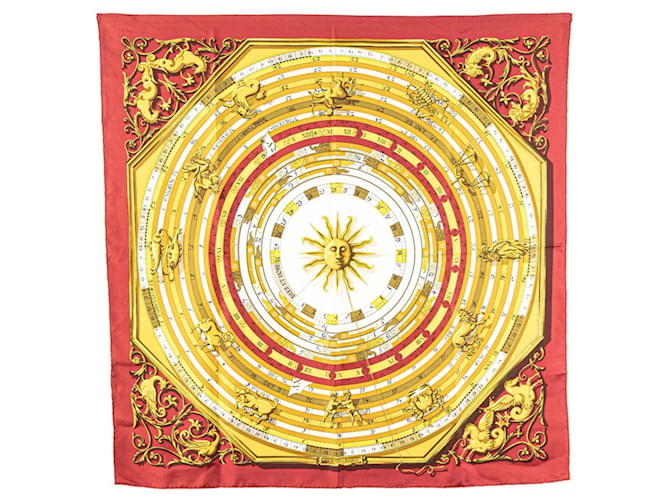 Hermès Foulard astrologique Hermes Carre 90 DIES ET HORE Soie Blanc Rouge Multicolore  ref.2007393