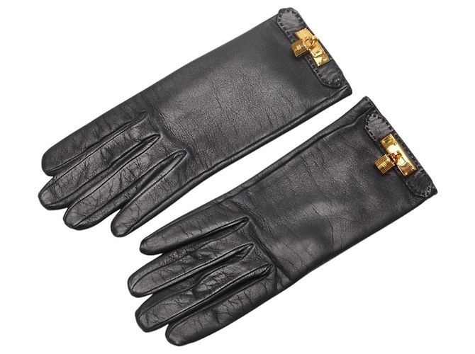 Hermès Luvas Hermes Kelly com charme de cadeado Preto