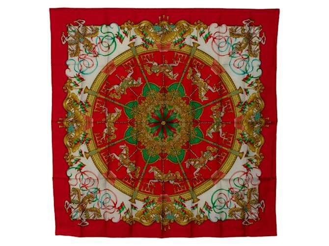 Hermès Écharpe Hermes Carre 90 LUNA PARK Soie Rouge Multicolore  ref.2007453