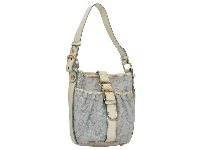 Céline CELINE C Macadam Canvas Shoulder Bag Light Blue Auth yk17148