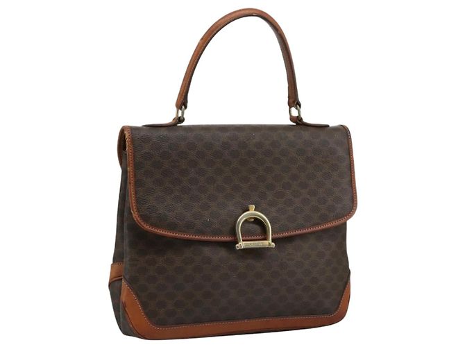 Céline Bolsa de mão em lona Macadam CELINE em couro PVC marrom Auth yk17101