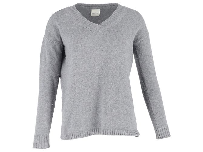 Anine Bing V-Neck Sweater in Grey Wool
