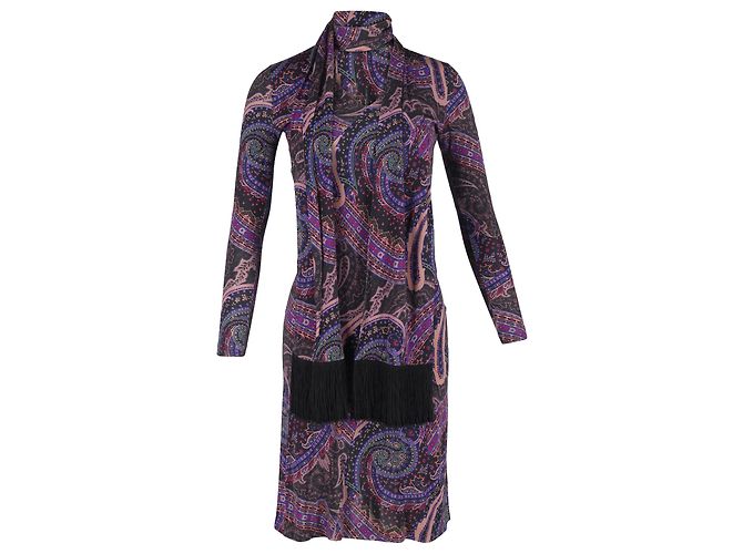 Vestido estampado Paisley Etro com lenço em poliéster roxo