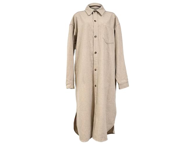 Autre Marque The Frankie Shop Buttoned Long Coat in Beige Wool   ref.2008568