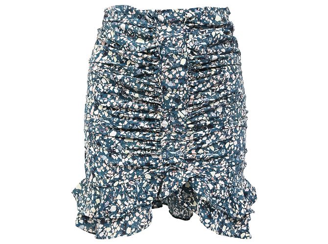 Isabel Marant Rüsch Blumen Minirock aus blauer Polyester