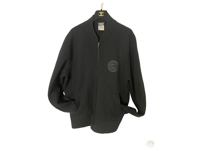 Chanel Herren Zip-Cardigan, schwarz, Größe L