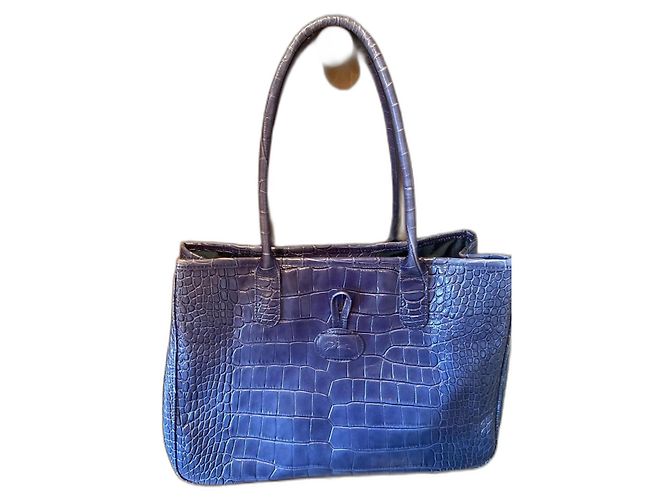 Bolsa de mão Longchamp Roseau em couro azul