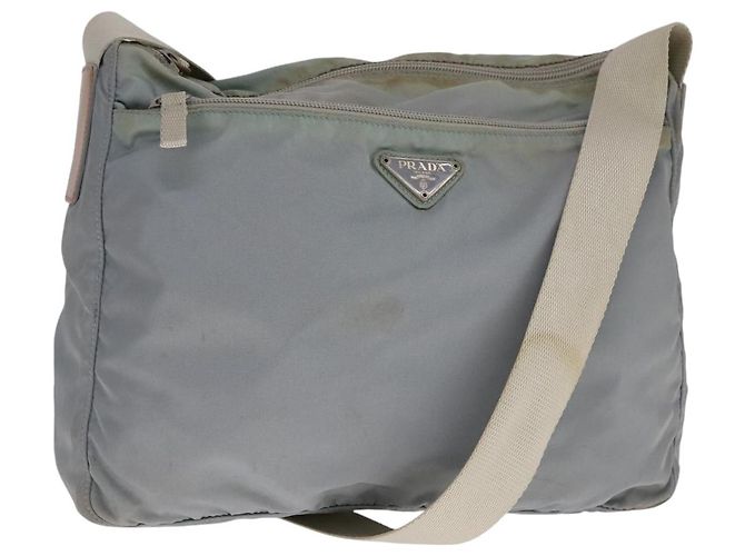 PRADA Schultertasche aus Nylon hellblau grau silber authentisch bs21902 Braun