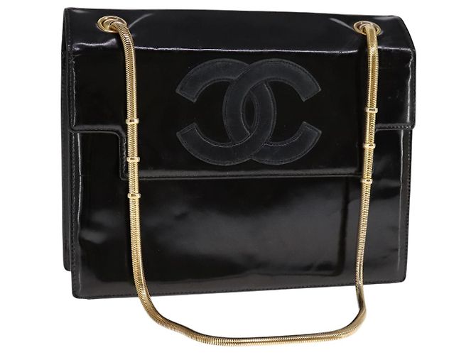 Borsa a Spalla CHANEL Smalto Nero Oro CC Auth 110814 D'oro