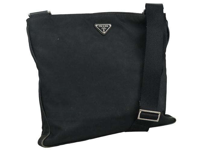 Borsa a spalla PRADA in nylon nero argento autentica mr935