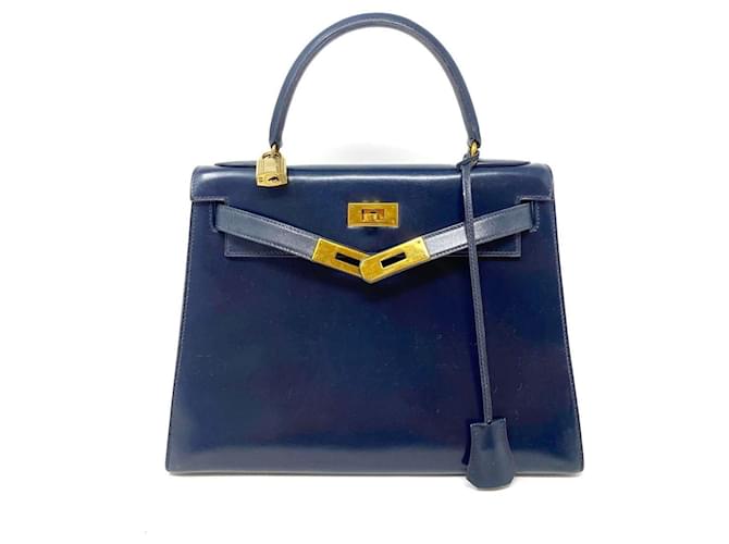 Hermès Hermes Kelly 28 Tasche Sellier aus Midnight Blue Box-Leder