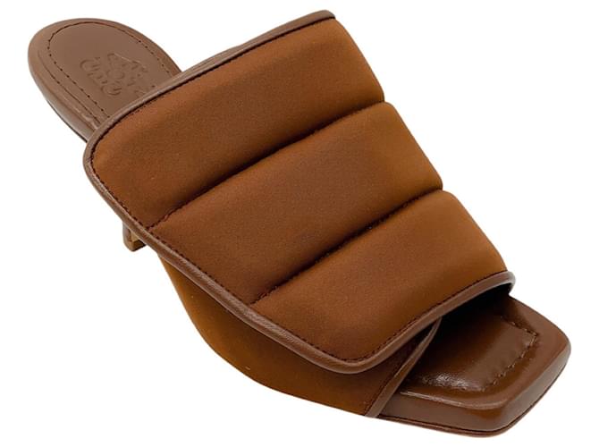 Autre Marque Gia Borghini Coffee Brown Selva Quilted Padded Mule Pumps Cloth  ref.2010431