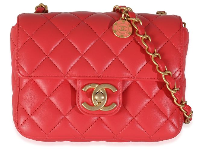 Timeless Chanel Rote gesteppte Lammleder Coco Pins Mini Umhängetasche Pink