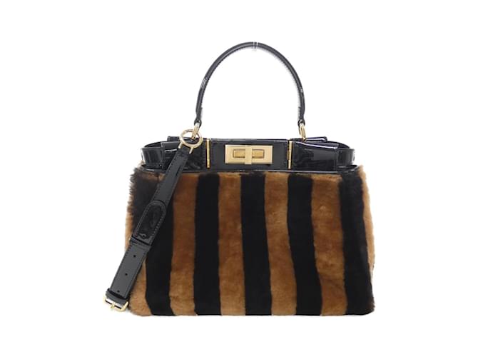 Fendi Peekaboo 8BN290 A9Y2 Handbag Brown Black Leather  ref.2010944