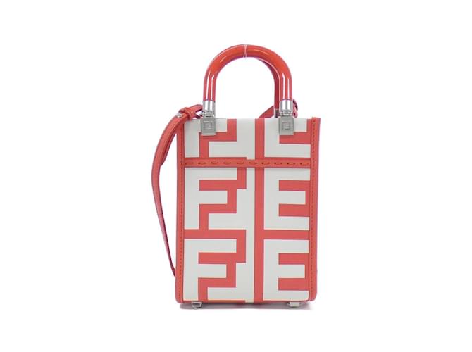 Fendi Sunshine Shopper Mini Shoulder Bag White Coral Leather  ref.2010982