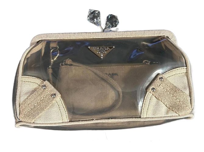 Prada Transparente Nylon Clutch mit Canvas Reißverschlusstasche