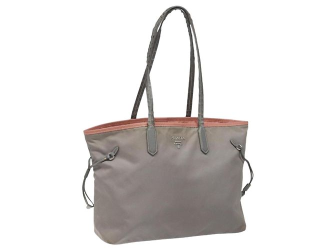 PRADA Bolsa Tote de Nylon Gris Auth ti2725 Castaño