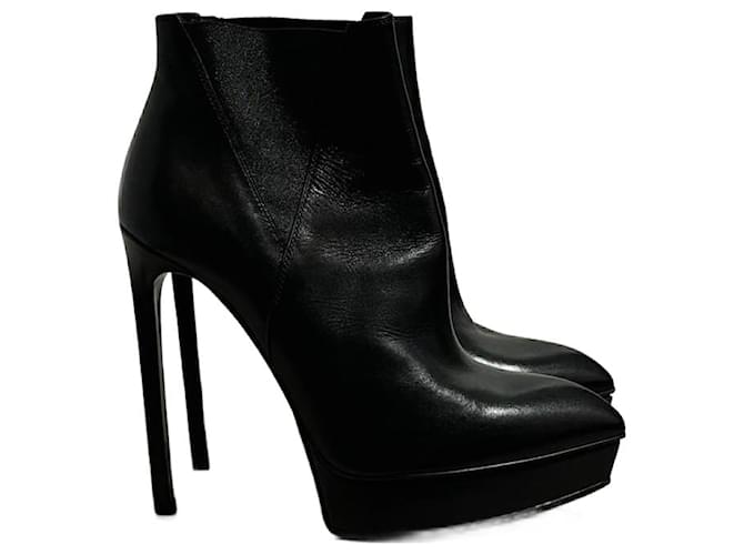 SAINT LAURENT Ankle boots T.EU 37.5 Leather Black  ref.2013730