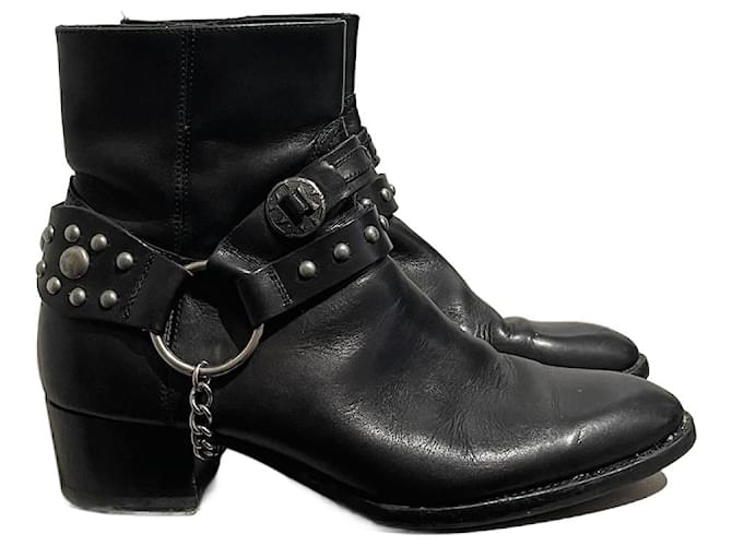 SAINT LAURENT Ankle boots T.EU 36.5 Leather Black  ref.2014747
