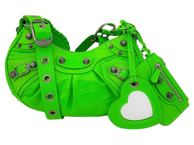 Balenciaga Acid Green Croc Embossed Leather Le Cagole XS Shoulder Bag Exotic leather  ref.2015354