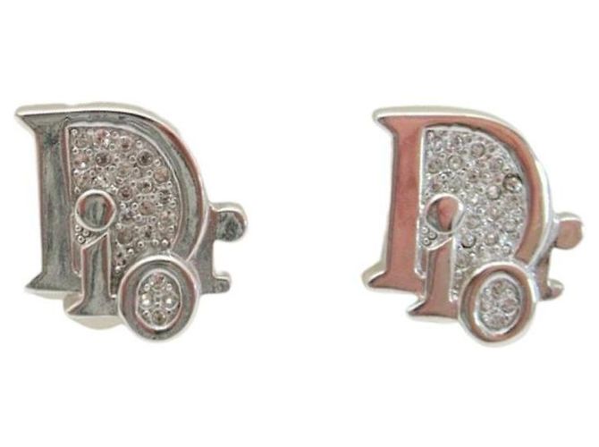 Orecchini a cerchio in argento con logo Christian Dior in strass